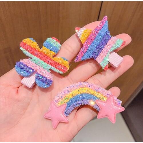 3/5pcs/Set New Girls Cute Rainbow Star Flower Hairpins Children Sweet Hair Clips Geometric Barrettes Hair Accessories