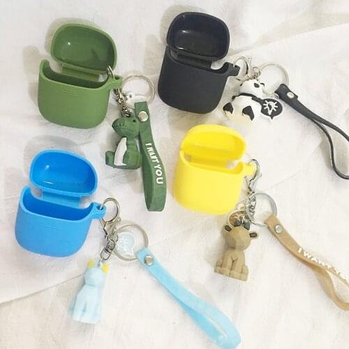 Cute For JBL TUNE 220 / 225 TWS Earphone Protective Cover cartoon Dinosaur/Panda Pendant Keychain Cover For JBL T220TWS case