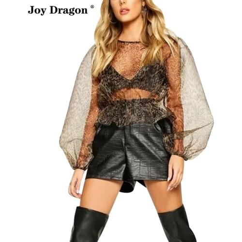 Summer Tops for Women 2020 Mesh Leopard Print Vetements Femme Transparent Crop Top Woman Fiesta Clubwear Ropa De Mujer Verano
