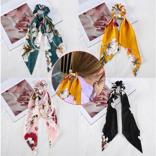 Bohemian Women Hair Scrunchies Ponytail Holder Floral Print Hair Bands Hair Ribbon Elastic Hair Bands Lady Hair Accessories