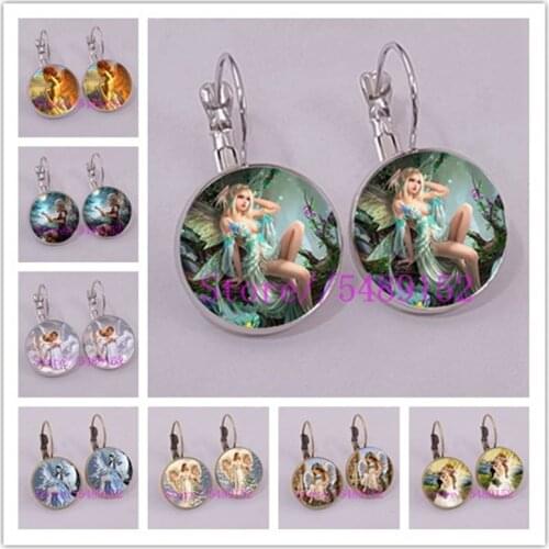 Elf Earrings Angel Wings Art Photo angel Earrings Glass Cabochon Women Vintage Stud Earring Charm Jewelry