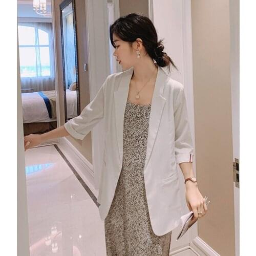 White Suit Jacket Female Summer Thin Section 2021 New Korean Three Quarter Sleeve Casual Women Solid Color Blazer 8126RX