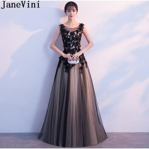 JaneVini Black Flowers Lace Women Wedding Party Formal Dress Eegant A Line Long Mother Of The Bride Dresses Evening Gowns 2019
