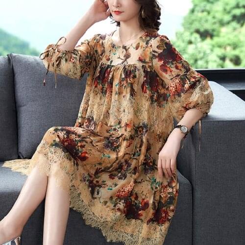 Fashion Floral Dress Women Sexy Half Sleeve Lace Patchwork Print Mini Dresses Ladys Summer Korean Style Vintage Fairy Clothes