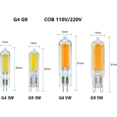 100pcs LED G4 G9 Bulb 3W 5W 220V 110V COB Glass LED Lamp Pendant Crystal Chandelier Bulb 3000k Natural White 4000k 6000k