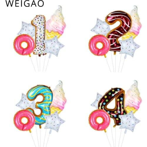 5pcs/lot Donut Ice cream Birthday Balloons Set 40inch Number Foil Balloon Air Baloon Kids 1st 2nd 3rd Birthday Decor globos