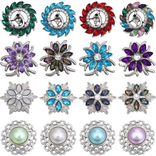 5pcs/lot New Snap Button Jewelry Bracelet Charm Metal Crystal Rhinestone Flower 18mm Snap Buttons Fit DIY Snap Bracelet
