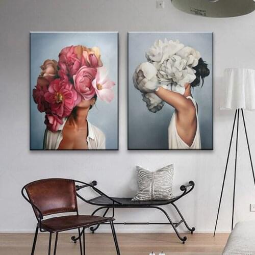 Abstract Flower Women Poster and Prints Nordic Canvas Pictures Sexy Lady Wall Art Decoration Interior Paintings for Home Decor