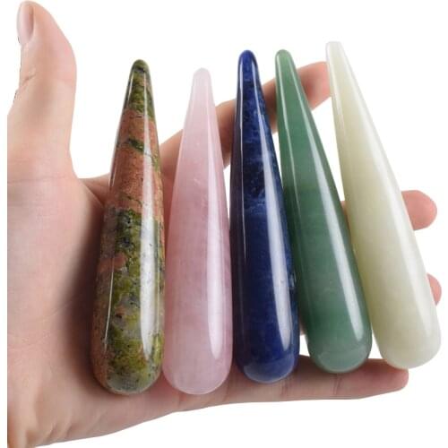 Acupoint Pen Massage Wand Natural Stone Rose Quartz Crystal Mineral Gua Sha Tool Yoni Wand Eye Face Care Beauty Pointed Stick