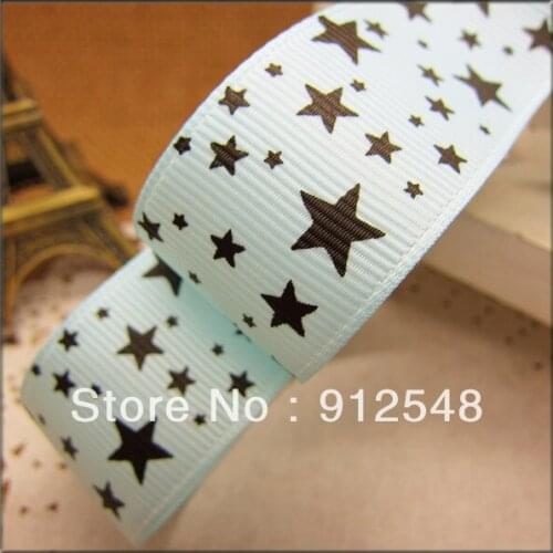 Free Shipping 1" (25mm) width, star printed blue ribbon Polyester Grosgrain ribbon, DIY hairbow accessories, gift package,xx001