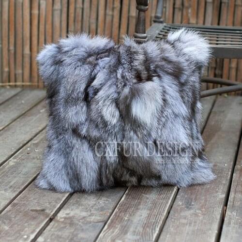 Free Shipping CX-D-52 New Products Wholesale Patchwork Sliver Fox Fur Cushion Cover