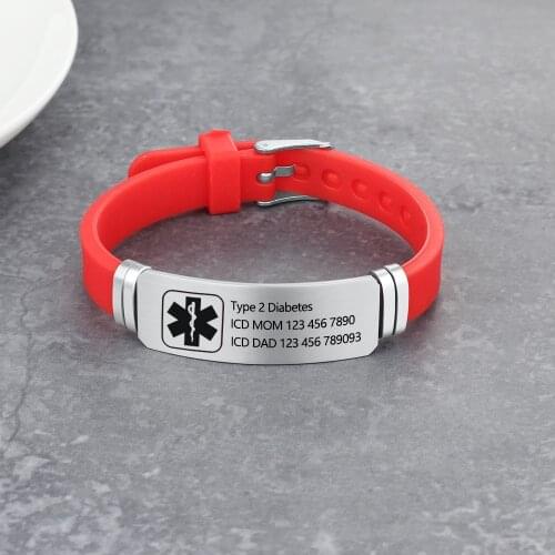 Personalized Engraved Medical Alert ID Bracelet for Kids Adult Adjustable Silicone Wristband with Custom Stainless Steel Tag