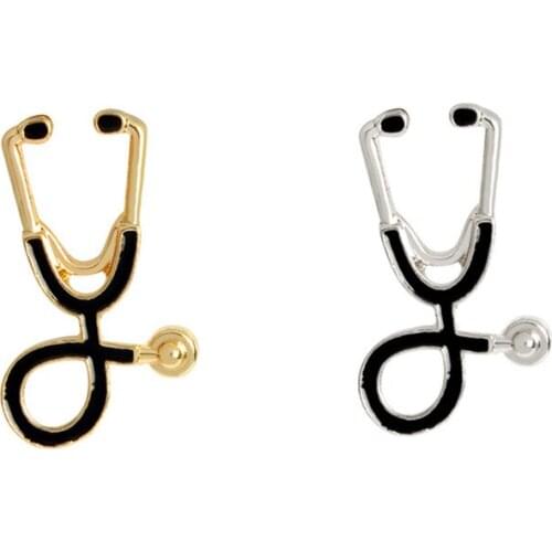 QCOOLJLY Gold/Silver Color Stethoscope Medical Jewelry Brooch Pins for Doctors Nurse Dress Accessories Graduation Gifts Brincos
