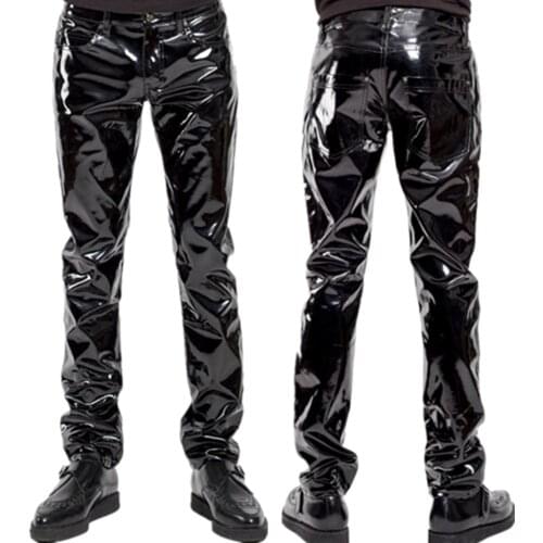 Shiny PVC Latex Trousers Men Motorcycle Black Mens Pants Fashion Faux Leather Riding Waterproof Motor Biker Male Street Pants