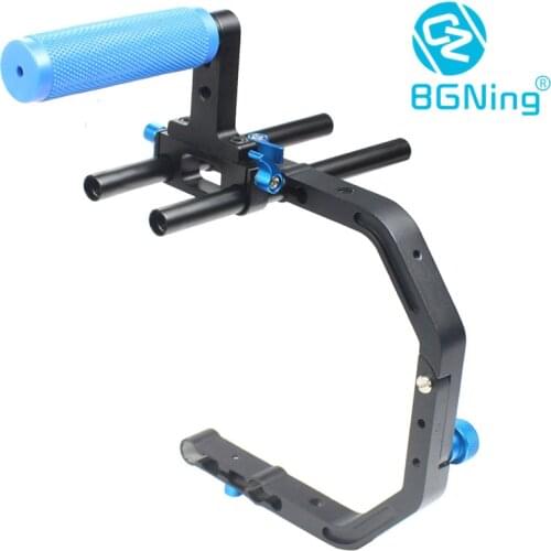 C-Shape Video Camera Cage Bracket + Top Handle Grip +15mm Rod for 15mm DSLR Rig Rail Support System DSLR Camera