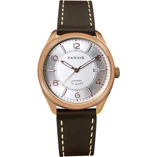 Men automatic watch,mens watches PARNIS man mechanical wristwatch waterproof luminous clock leather strap relogio luxury brand