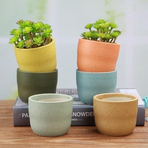 Color Macaron Succulent Flowerpot with Coarse Ceramic Surface and Breathable Macaron Simple Groove Potted Flowerpot Gardening