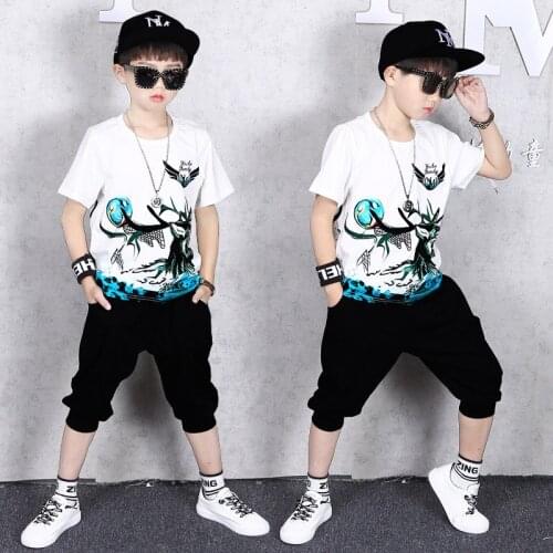 1-14 Yrs Children Boys Girls Short Sleeves Outfits Summer Cotton T-shirts Haren Shorts Hip-hop Dance Costumes Vetement Garcon