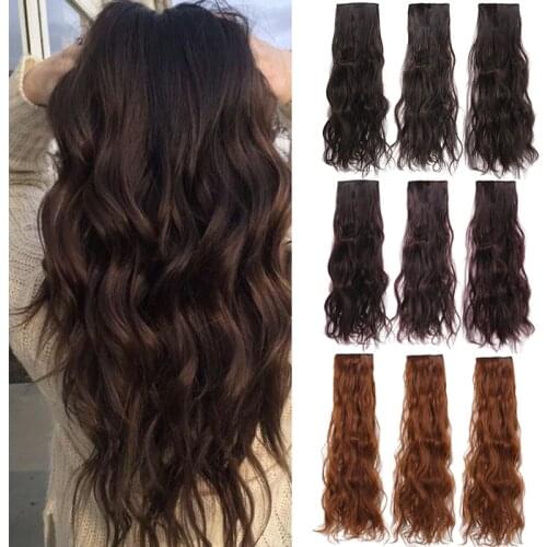 DIANQI Long water wave synthetic 6 clips on hairpieces extension three hair piece extension different lengths for women