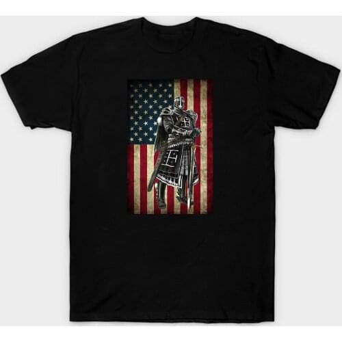 American Flag Front Crusader Warrior Put on The Full Armor Mens T-Shirt Summer Cotton Short Sleeve O-Neck T Shirt New S-3XL