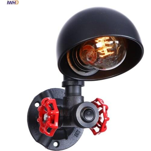 IWHD Loft Decor Retro Wall Lights For Home Lighting With Switch On/Off Black Water Pipe Wall Lamp Sconce Applique Murale Vintage