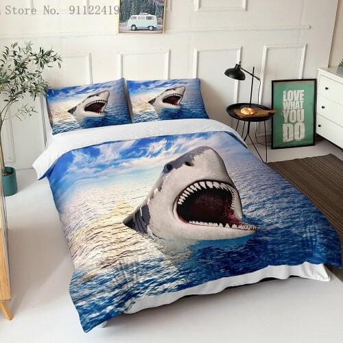 Sea Life Shark Printed Duvet Cover 3D Bedding Set Queen King Twin Full Duvet Cover Comforter Bed Cover Boys Adult Quilt Cover