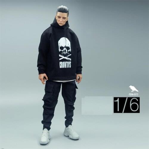 Hot Sales 1/6th Crowntoys Hip Hop Trendy Black Hoodie Shirt Slim Pants Model For Mostly 12inch Doll Action Collectable