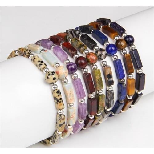 Trendy Square Beads Bracelet Natural Stone Cube Bracelets For Women Men Dalmation Amethysts Tiger Eye Lapis Lazuli Jewelry Gift