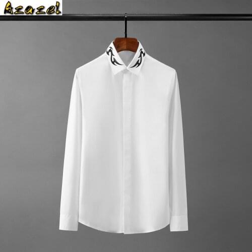 Azazel Cotton Male Shirts High Quality Long Sleeve Printed Collar Casual Mens Dress Shirts Fashion Slim Fit Party Man Shirts 4XL