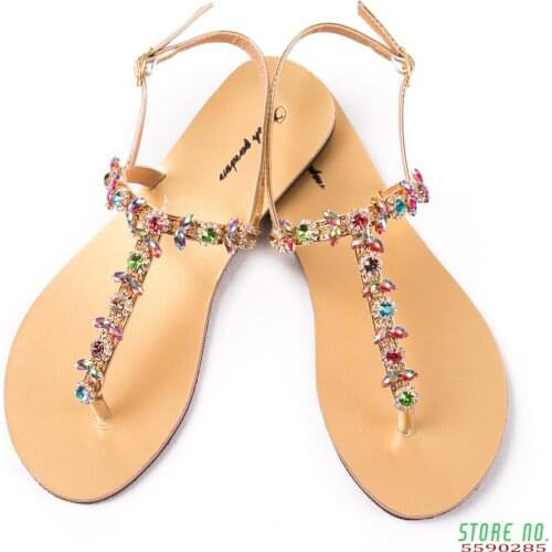 2020 NEW Women`s summer bohemia diamond sandals women beach shining rhinestones boho shoes T-strap thong flip flops comfortable