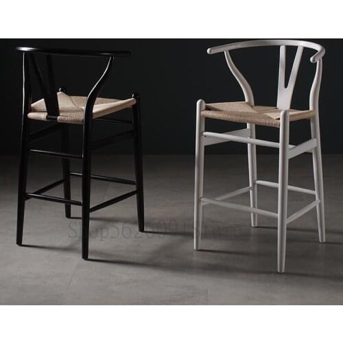 New Chinese Bar Chair High Stool Backrest Modern Simple Home Nordic Handrail Logs Bar stool