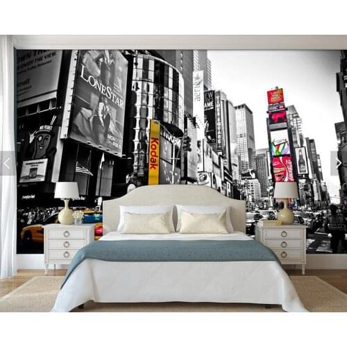 Custom retro wallpaper, black and white New York Times Square fresco for living room sofa restaurant bar backdrop wall paper