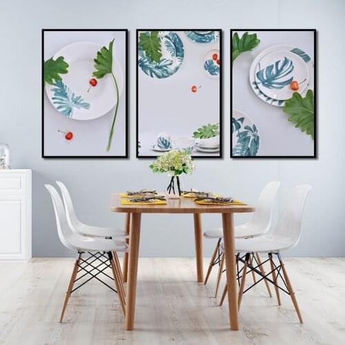 Household Tableware Poster Blue leaf Picture Canvas Painting For Living Room Home Wall Art Aisle Modern Decor