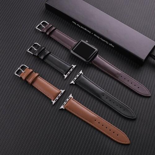 Brown Leather Band Loop Strap For Apple Watch 6 SE 5 4 3 2 1 38mm 40mm , Men Leather Watch Band for iwatch 5 44mm 42mm Bracelet