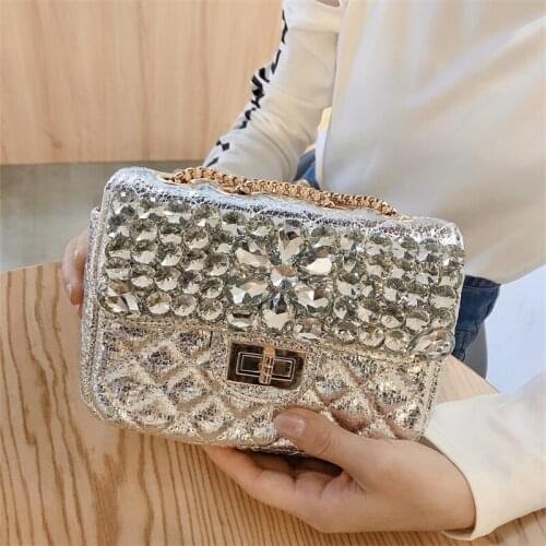 Luxury Women Crystal Evening Bags Diamond Chain Shoulder Messenger Bags Lock Bag Party Purse Clutch Bags Wedding Dinner Handbags