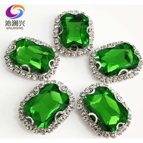 Grass green 3D Anti scratch top glass crystal buckle,Silver bottom Sew on stones,DIY/Clothing/wedding decoration SWCB22