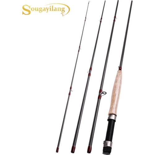 Sougayilang 9FT 2.7M 4 Section Fishing Rod Portable UltraLight Fly Fishing Rod Soft Cork Handle Rod Fishing Tackle