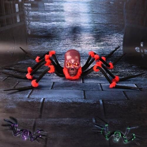 Halloween Decoration Skull Spider Electric Crawling Toy LED Light Glowing Eyes Horror Cry Prank Toy Retractable Spider Ghost