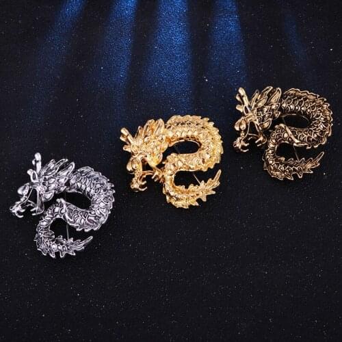 1PC Vintage Dragon Brooches Mens Suit Pin Animal Brooch Pin for Men Womens Cloth Jewelry Decoration Party Gift