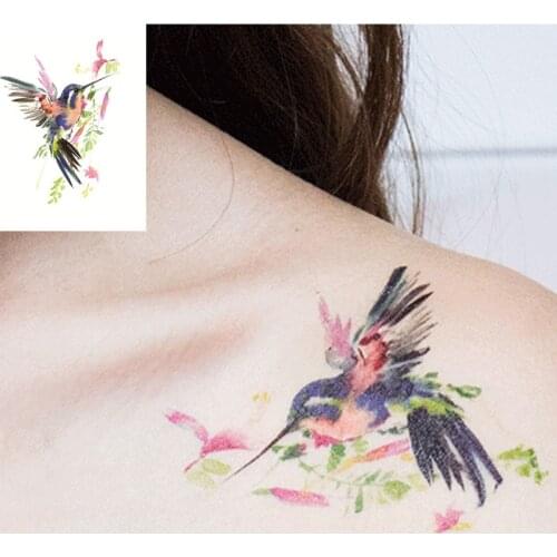 Waterproof Temporary Tattoo Sticker Watercolor Hummingbird Bird Body Art Water Transfer Flash Fake Tatoo For Men Women