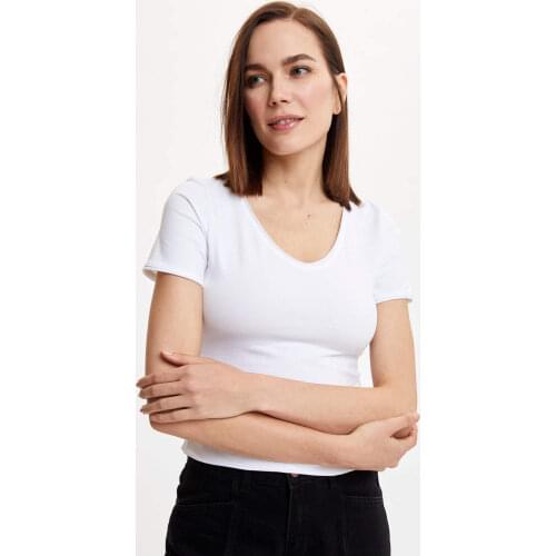 DeFacto Spring Woman Tops & Tees V Neck Basic T-shirt Streetwear Female Fashion-I1073AZ20SP