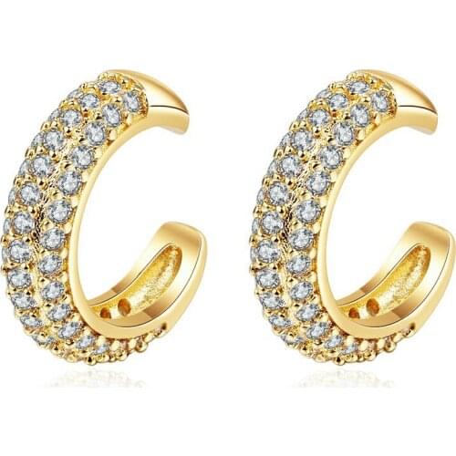 Womens Fashion Golden Crystal Clip Earrings Three Layer Shiny Micro Zirconia Paved Luxury Charm Cuff Earring Without Pierce