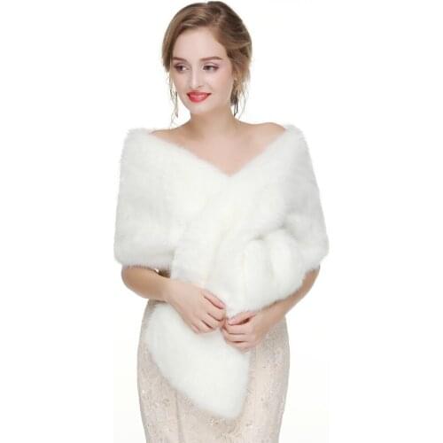 JaneVini 2020 Winter Bruids Bolero Ivory White Cape Faux Fur Wrap Gray Wedding Cape Coat Fake Fox Fur Bridal Shawl Stoles Jacket