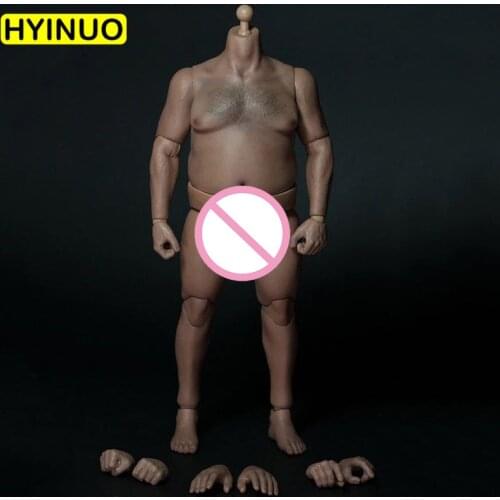 1/6 Scale AT018 Male Fat Man Boy Body Figure Military Chest Fat Meat Similar 12" Soldiers Action Figure Head Toys