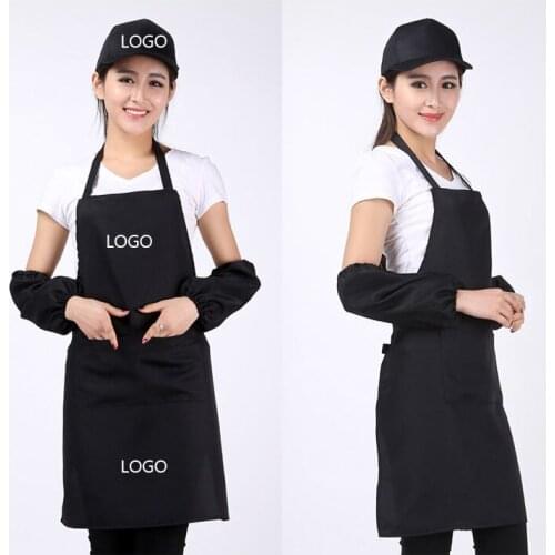 100 pcs Hot Sell Kitchen Apron Fashion Solid Color Brand Company Shop Waiters Wedding Apron With Two Pockets + print logo