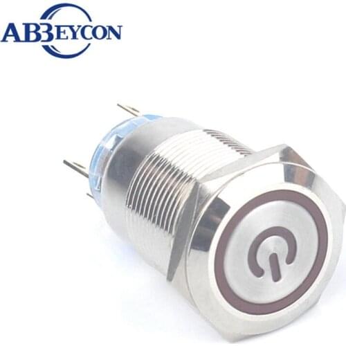 19mm Self-Locking Metal Push Button Switch With Ring And Power Illuminated Led Switch Light Pin Terminal 12V Blue Led 1NO1NC