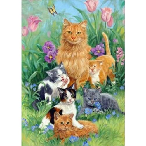 5D DIY Diamond Painting Cat Cross Stitch Cartoon Cats Animal Needlework Home Decorative Round Craft Diamond Embroidery