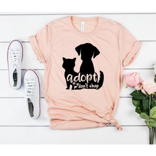 Adopt don't shop fashion funny top tee amime cotton T shirt crewneck short sleeve t-shirts for Dog mom mama female women Ladies