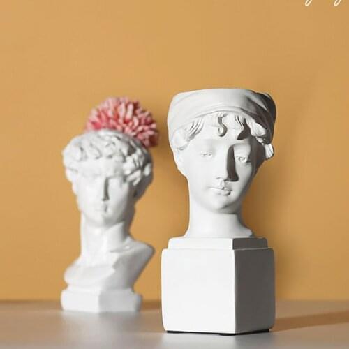 European Style White Portrait Sculpture Small Vase Resin Desktop Flower Arrangement Creative Storage Pen Holder Home Decoration