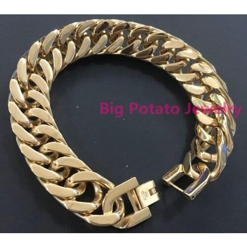 High Quality Perfect Gilded Bangle 316L Stainless Steel Cuba Link Chain Bracelet For Confident Charm Mens Boys Wrist Jewelry